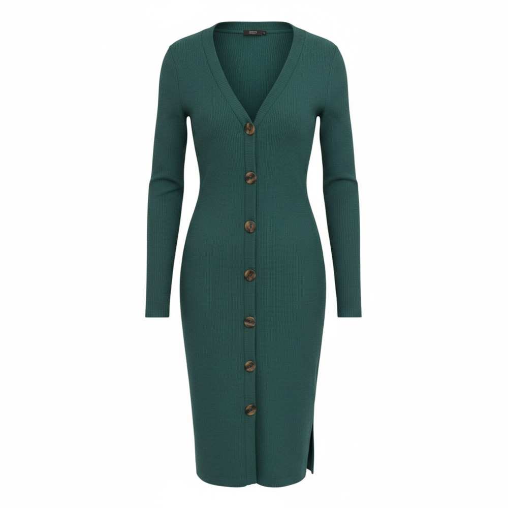 Fashion Nova Sweater Dress Size L Green Ribbed Button-Front Midi